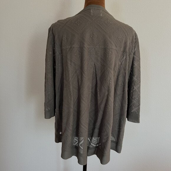 Wrap London Women's Size 14 Taupe Short Sleeve Binding Pointelle Knit Cardigan - Picture 5 of 11